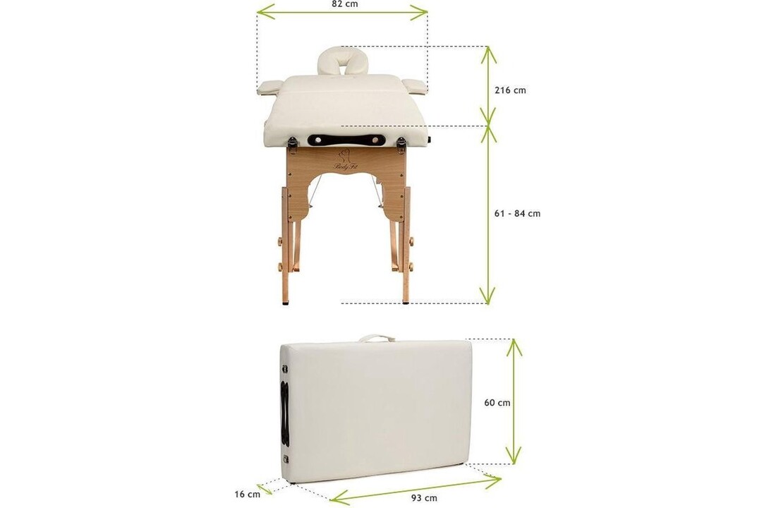 Houten massagetafel opvouwbaar | Crème ECO-leer, 216cm