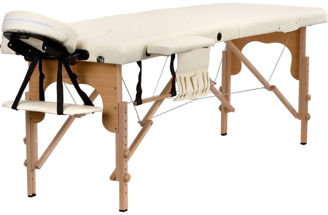Verstelbare massagetafel crème | Houten 2-segment | 216x60 cm | Eco-leer