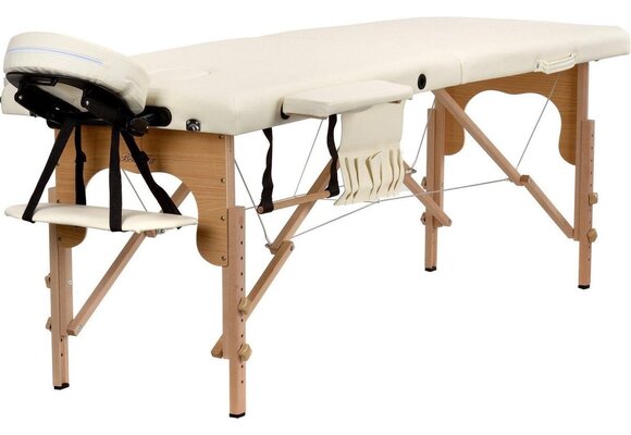 Verstelbare massagetafel crème | Houten 2-segment | 216x60 cm | Eco-leer