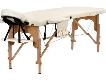 Draagbare massagetafel hout - Crème ECO-leer, 216x60x84 cm