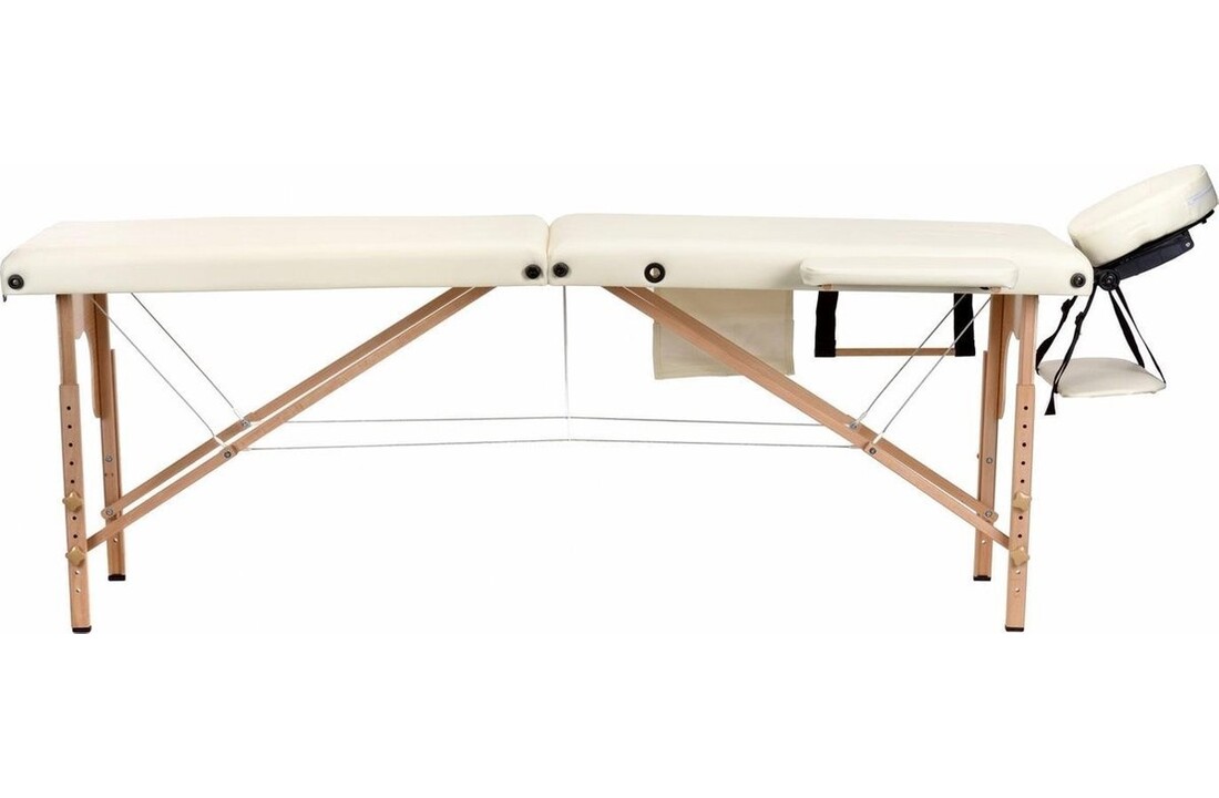 Draagbare massagetafel hout - Crème ECO-leer, 216x60x84 cm