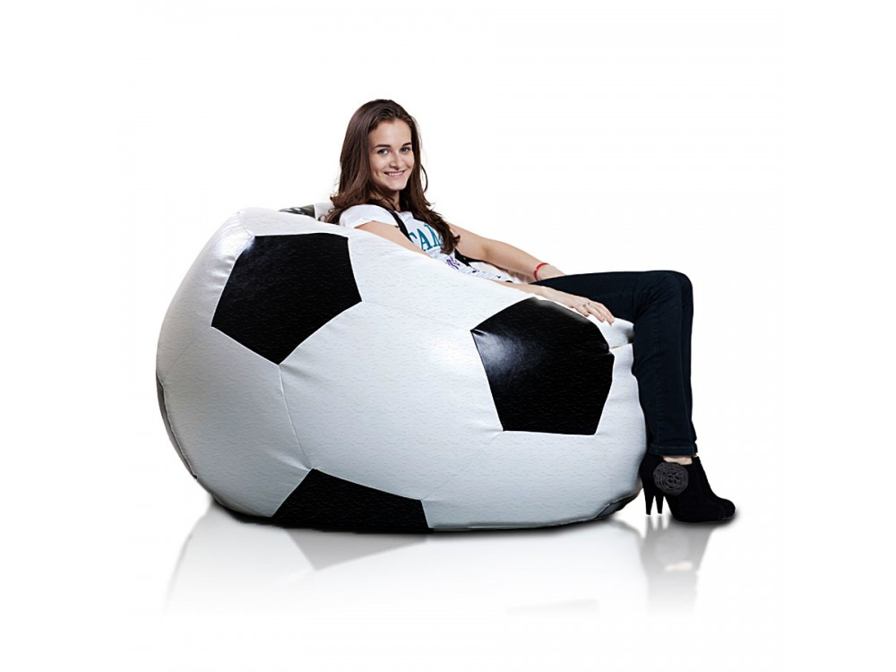 Voetbal zitzak - Ø 90cm - Zwart Wit Eco-leer