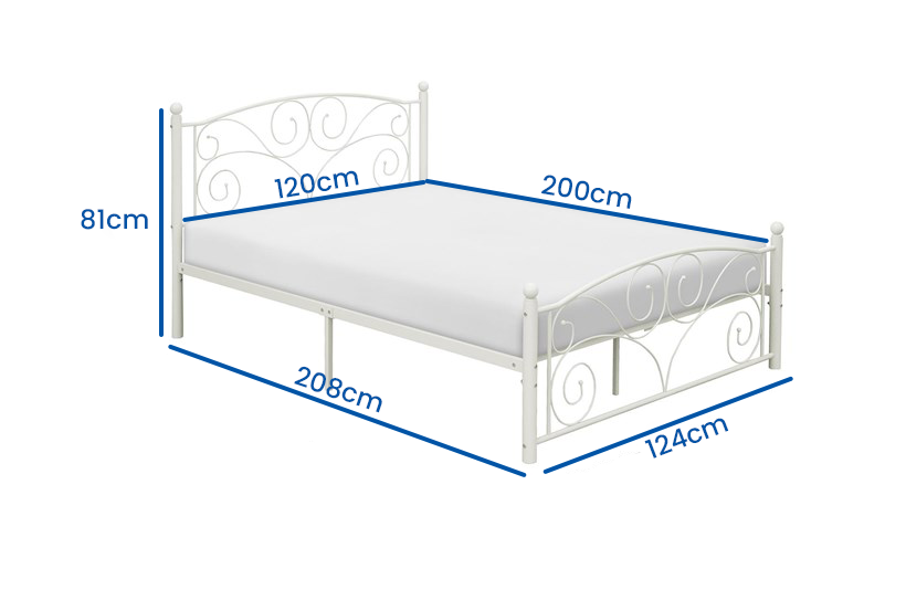 Sierlijk bed 120x200 wit metaal, compleet met lattenbodem