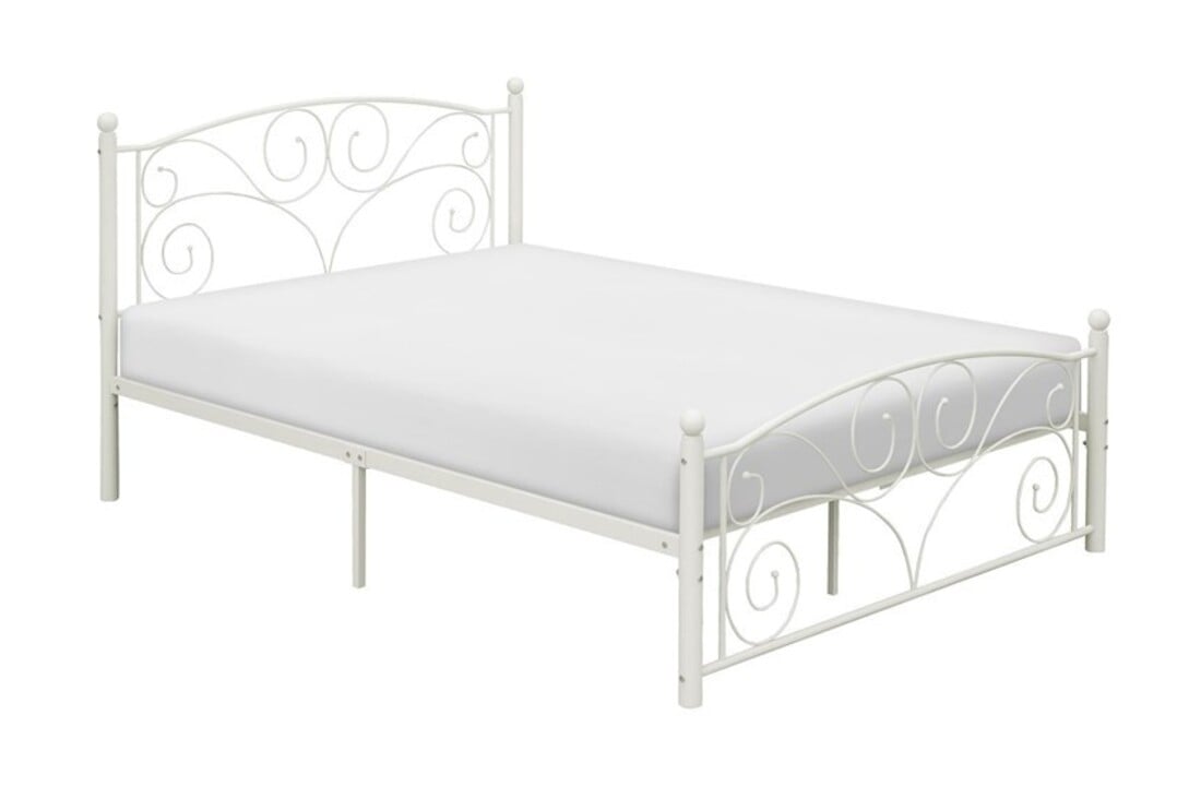 Romantisch bedframe 120x200cm, wit metaal met decoraties, inclusief lattenbodem