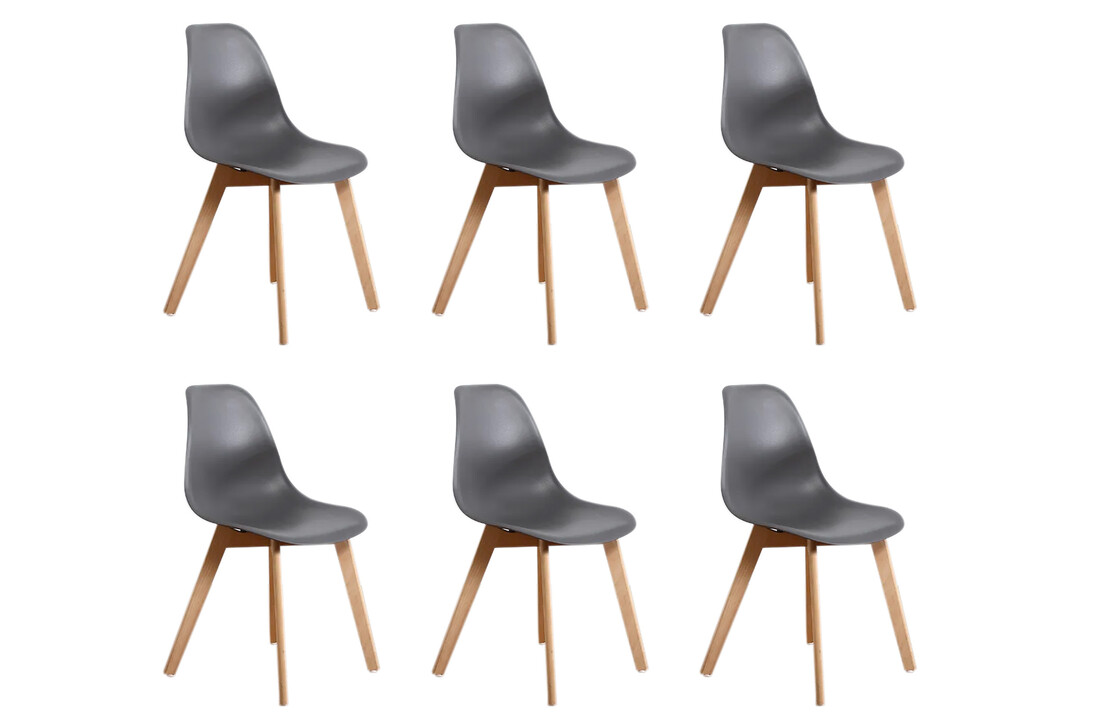 Eetkamerstoelen set 6 grijs | Polypropyleen & Beukenhout, 80cm H