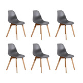 Moderne eetkamerstoelen grijs - set van 6, polypropyleen & beukenhout