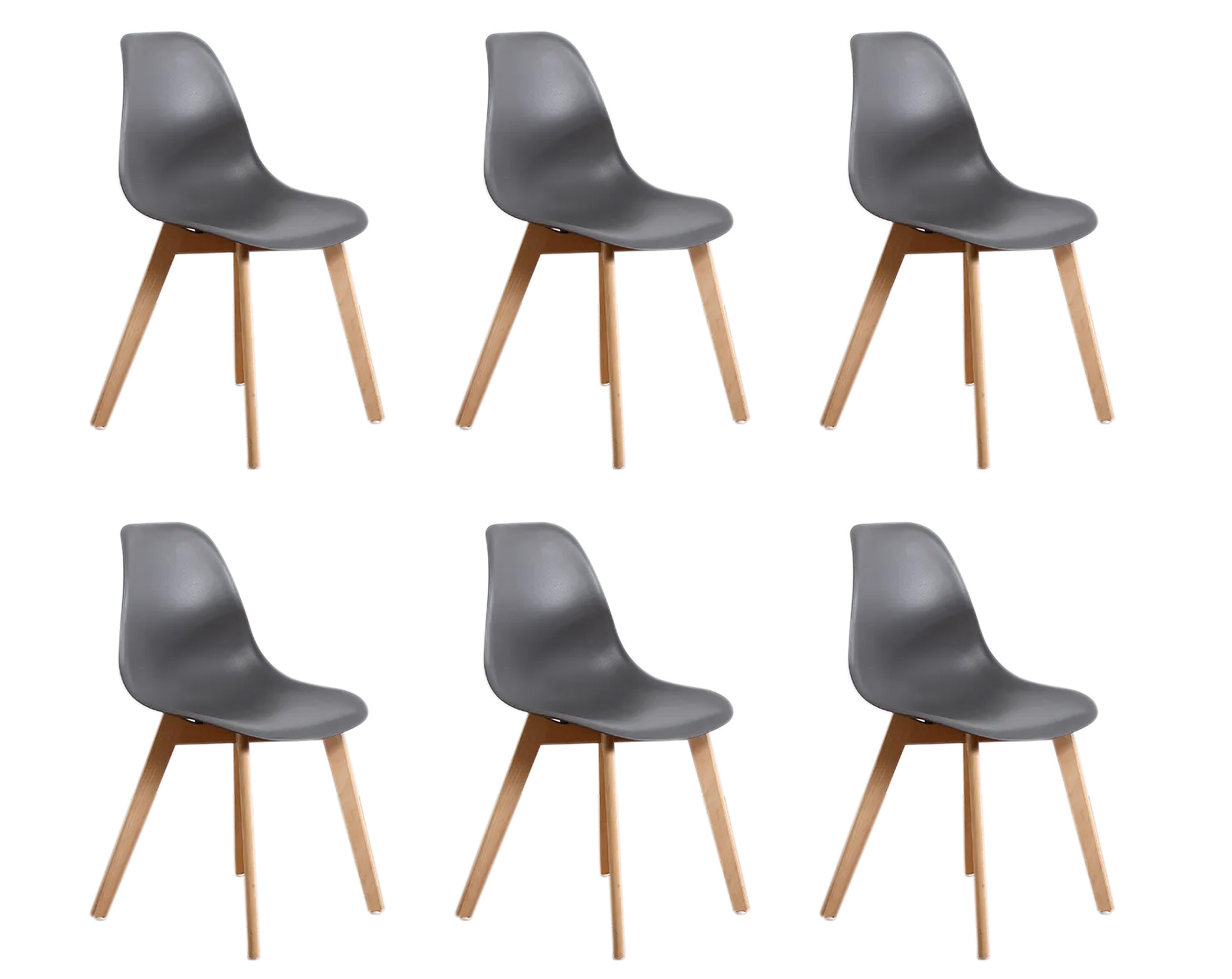 Moderne eetkamerstoelen grijs - set van 6, polypropyleen & beukenhout