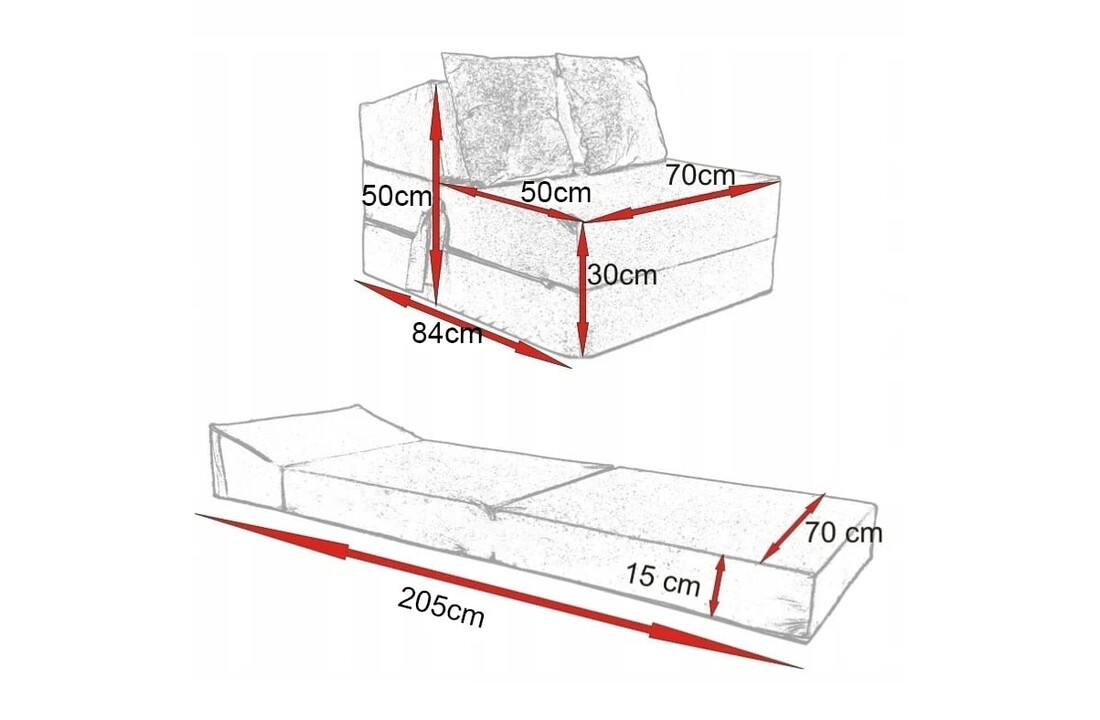 Logeermatras met kussens - 200x70x15 cm blauw foam