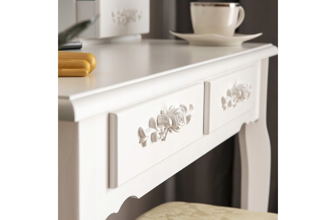 Kaptafel met spiegel en verlichting - Wit, 75x45x140cm, MDF/Grenenhout