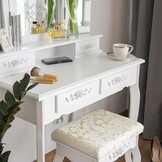 Make-up tafel wit met krukje | Kaptafel met LED | 75x45x140 cm | MDF/Grenenhout