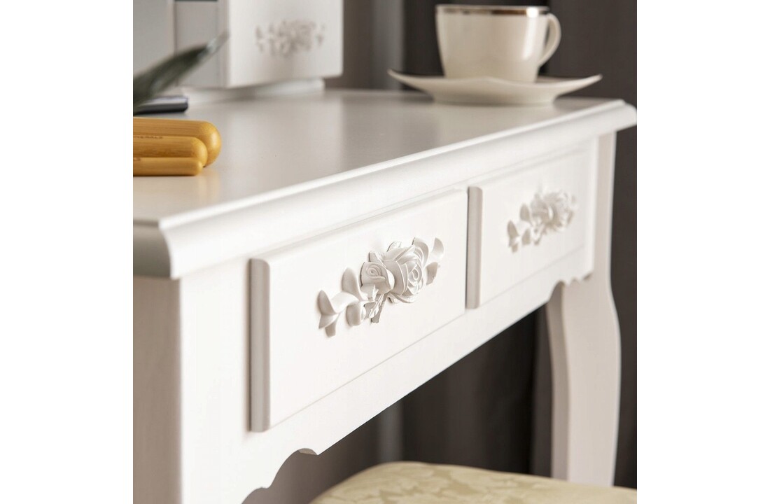 Klassieke kaptafel met led verlichting - Wit, MDF/Grenenhout, 75x45x140cm