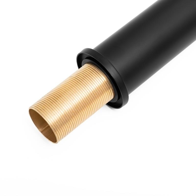 Vrijstaande wastafelkraan matzwart met lange uitloop, messing