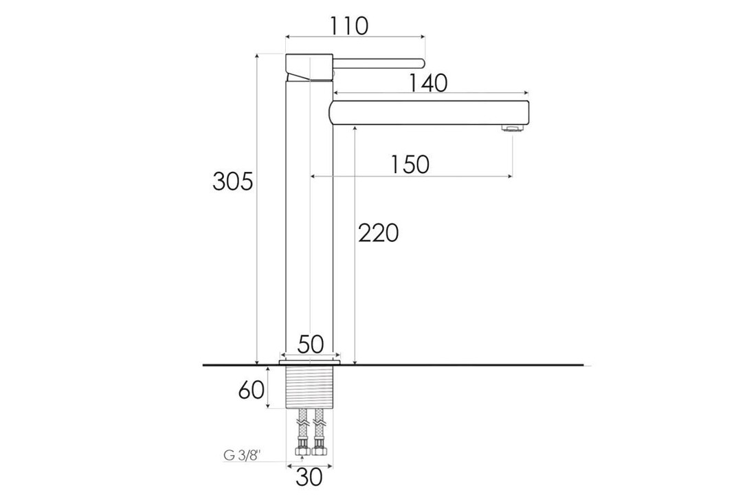 Hoge wastafelkraan matzwart - Vrijstaand, Messing, 35mm gat