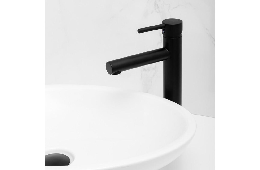 Hoge wastafelkraan matzwart - Vrijstaand, Messing, 35mm gat