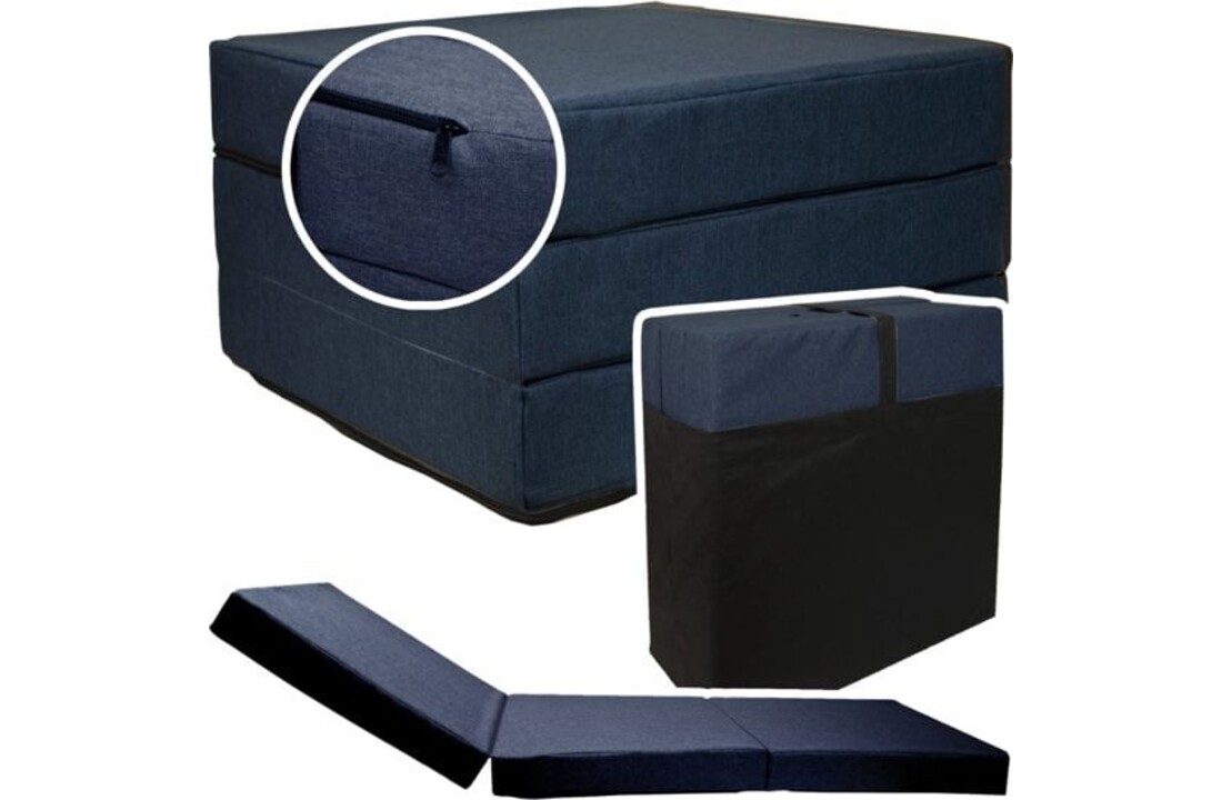 Opvouwbaar matras 195x65 - Navy Blue, 10cm schuim, wasbare hoes