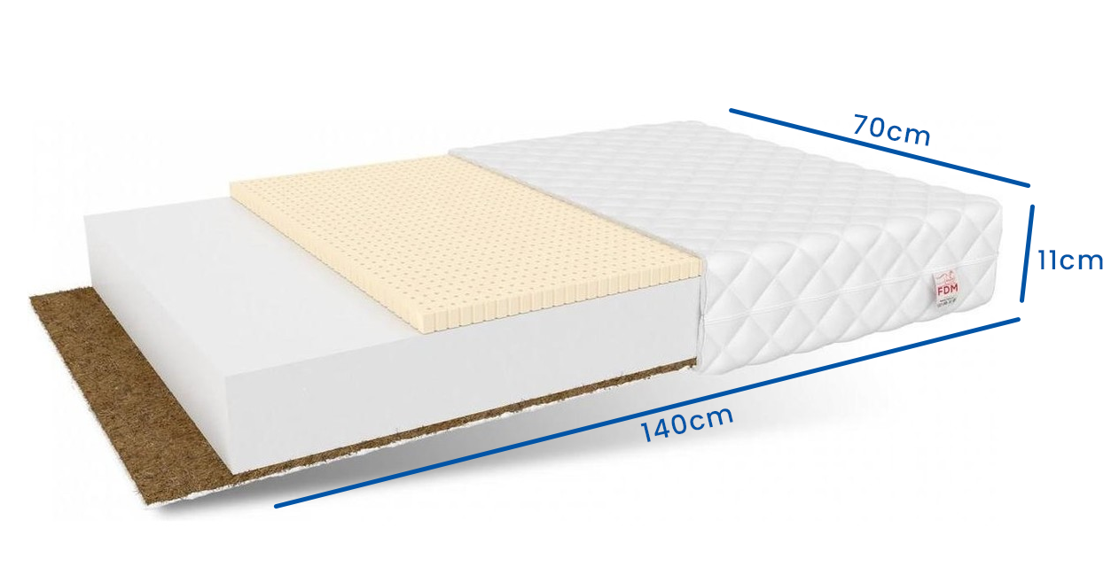 Matras baby 70x140 cm - Koudschuim | Kokos | Latex | 11cm Dik | Wit