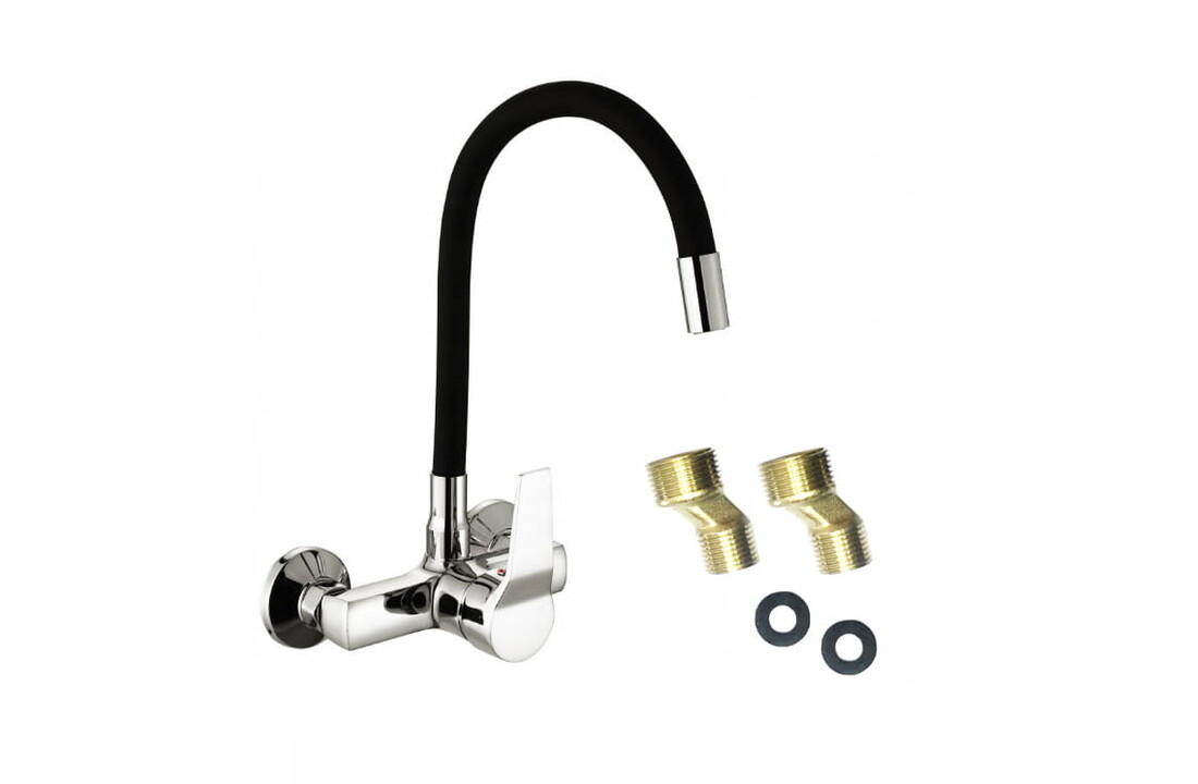 Wandkraan keuken zwart flexibel - Messing, Chroom - 52x18x10 cm
