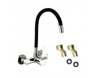 Wandkraan keuken zwart flexibel - Messing, Chroom - 52x18x10 cm