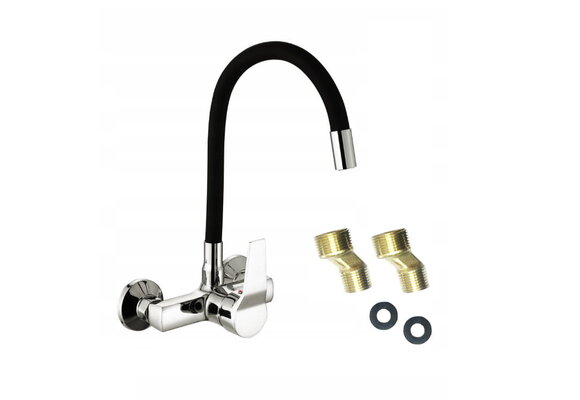 Wandkraan keuken zwart flexibel - Messing, Chroom - 52x18x10 cm