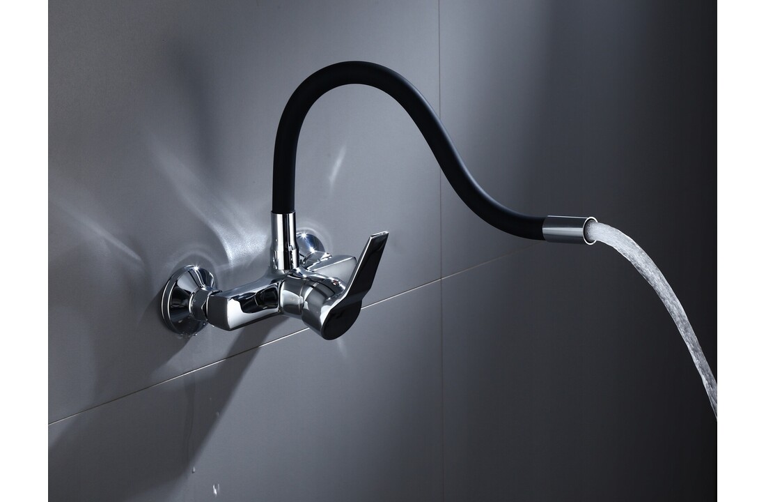 Wandkraan keuken zwart flexibel - Messing, Chroom - 52x18x10 cm