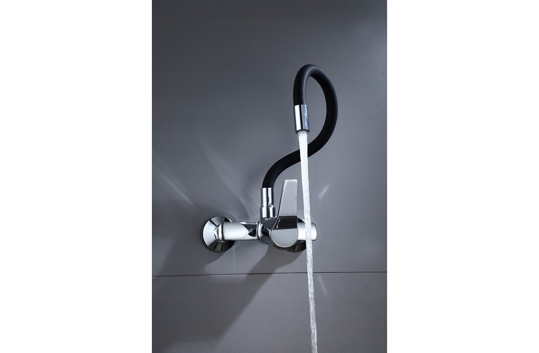 Wandkraan keuken zwart flexibel - Messing, Chroom - 52x18x10 cm