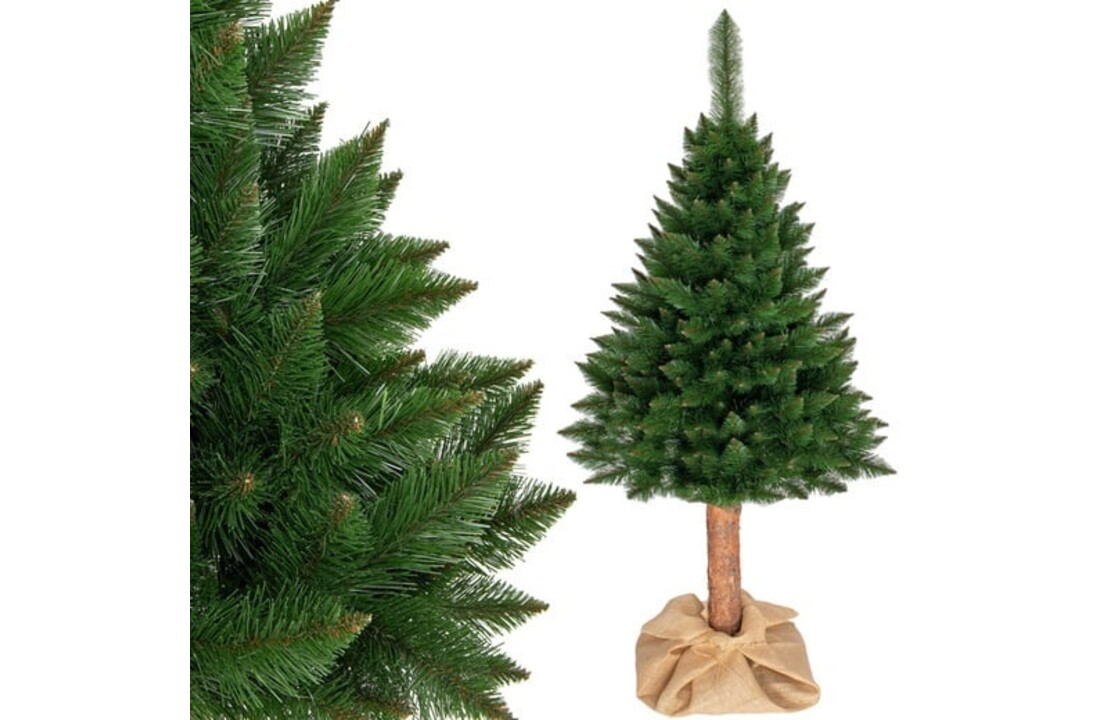 Kerstboom met houten stam 220 cm groen PVC/grenen