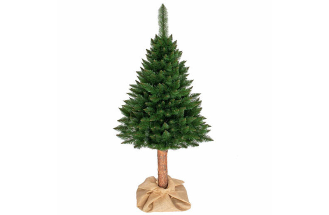 Volle kunstkerstboom 220 cm groen PVC met houten stam
