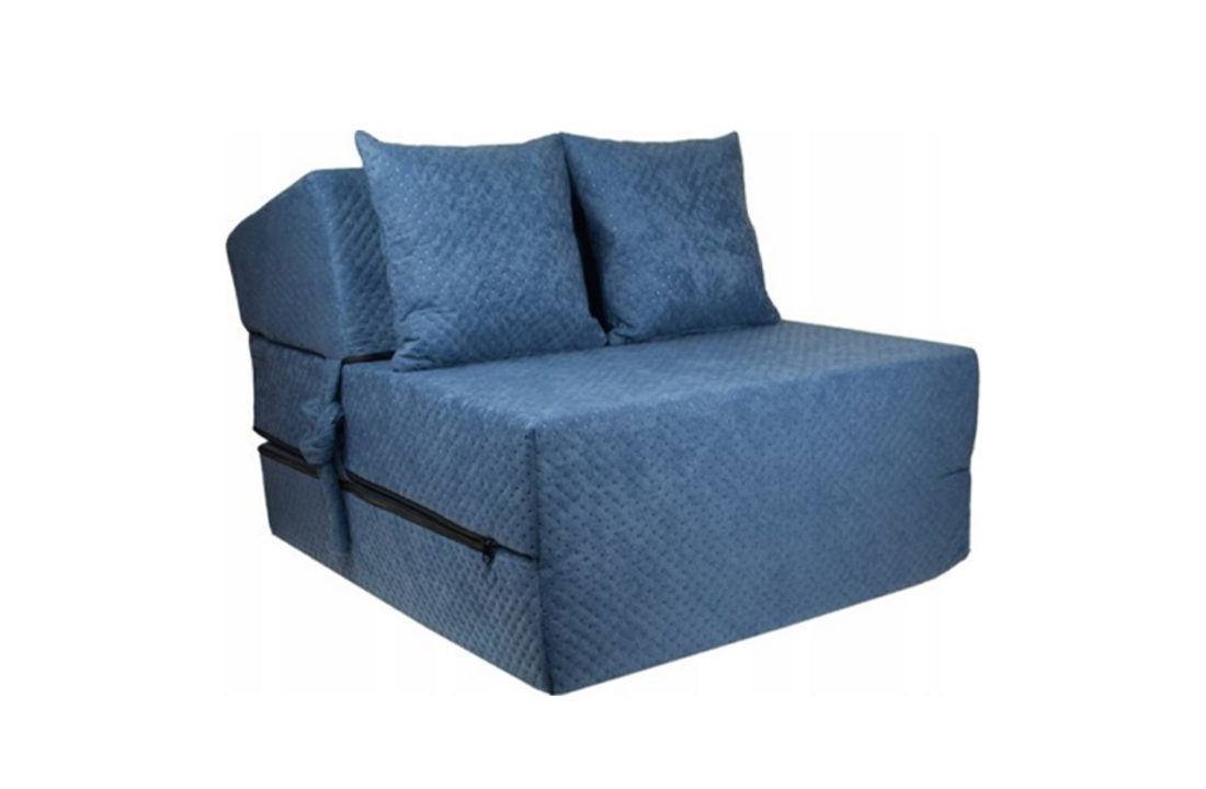 Logeerbed navy 200x70cm, dik 15cm opvouwbaar matras met kussens