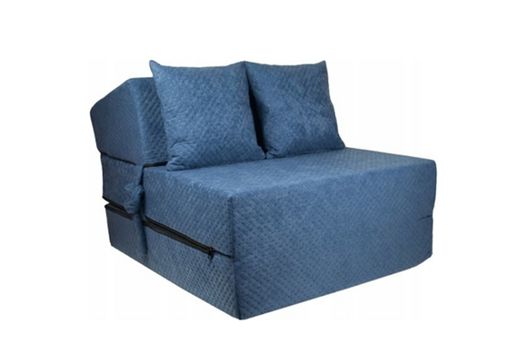Logeerbed navy 200x70cm, dik 15cm opvouwbaar matras met kussens