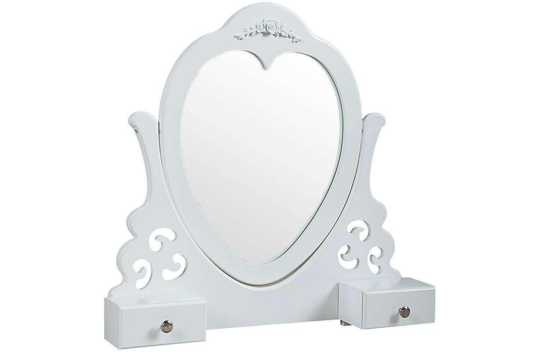 Witte make-uptafel met hartspiegel & krukje - 50x30x136cm