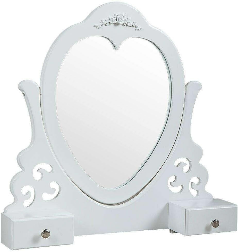 Witte make-uptafel met hartspiegel & krukje - 50x30x136cm