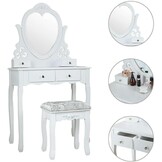 Kaptafel met hart spiegel | Wit MDF & Grenenhout | 50x30x136cm