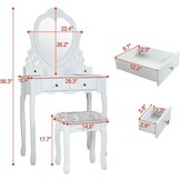 Kaptafel met hart spiegel | Wit MDF & Grenenhout | 50x30x136cm