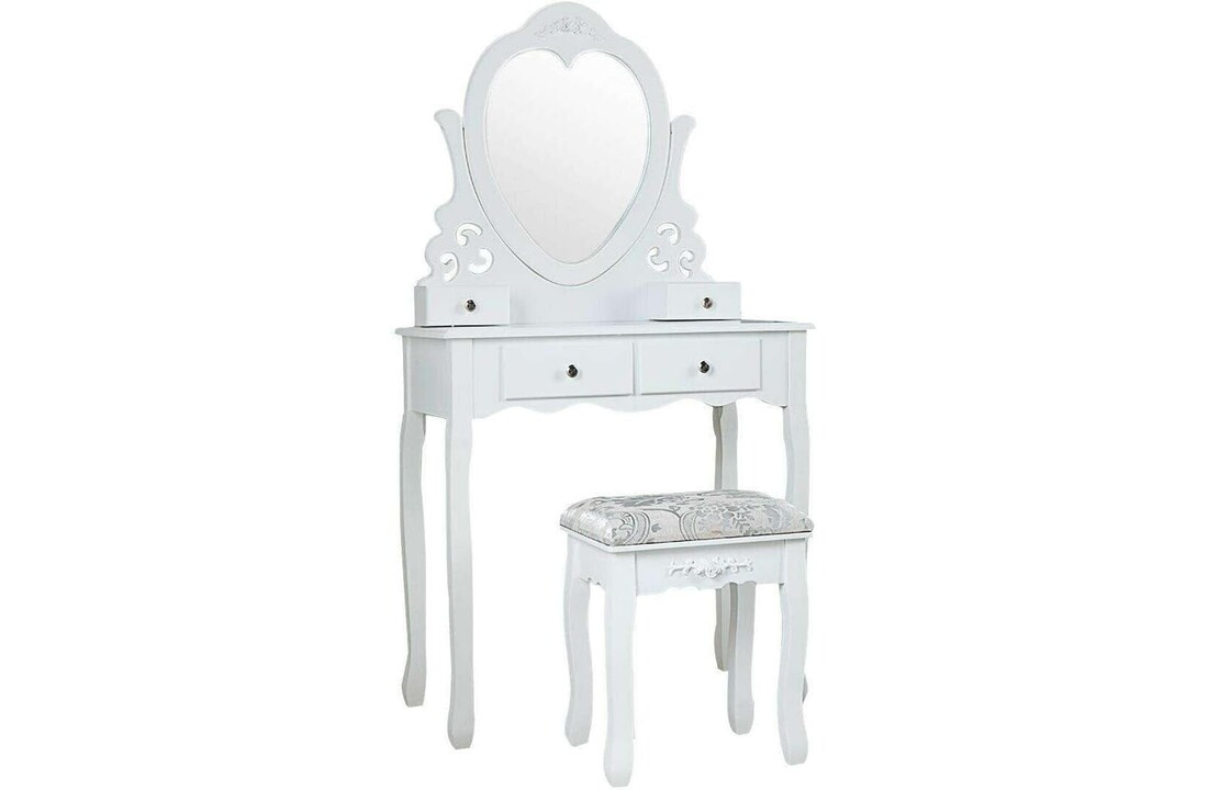 Kaptafel met hart spiegel | Wit MDF & Grenenhout | 50x30x136cm