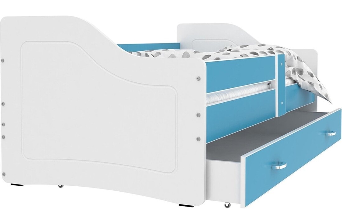 Kinderbed met lade 180x80 cm - Wit/Blauw - Grenenhout & MDF