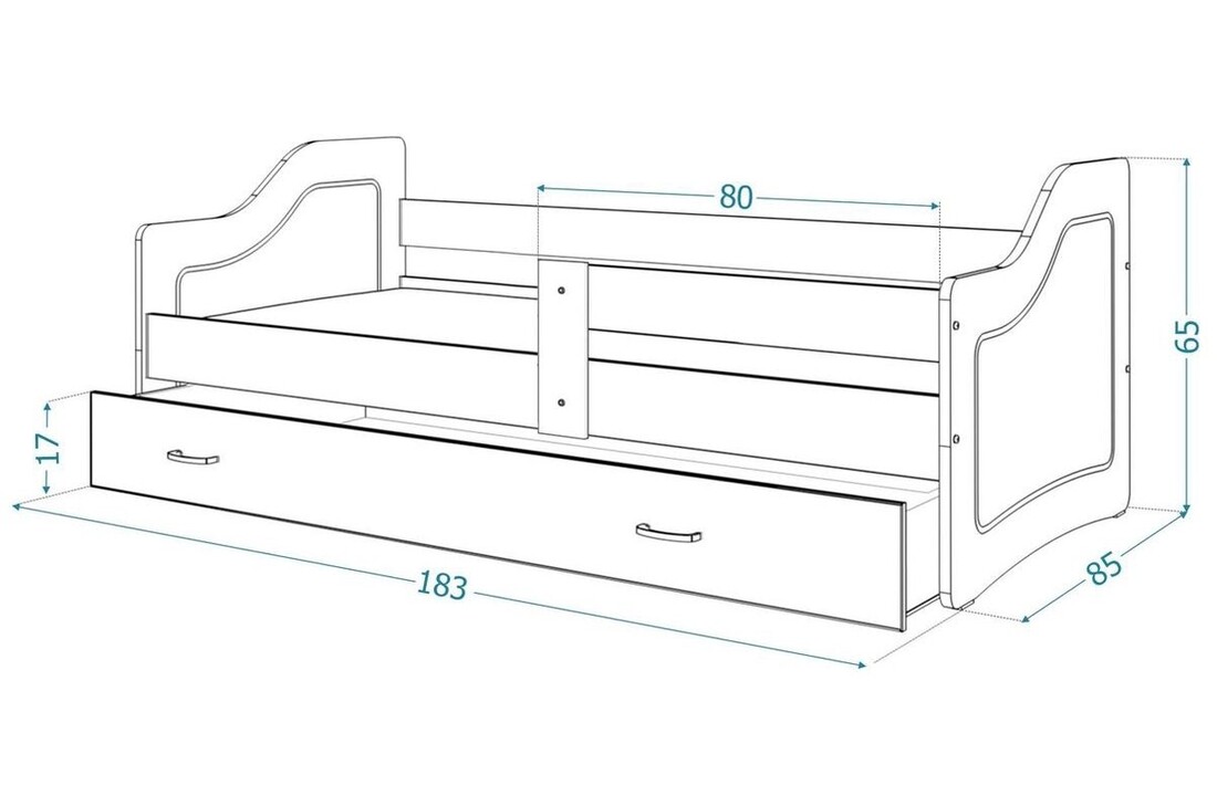 Kinderbed met lade 180x80 cm - Wit/Blauw - Grenenhout & MDF