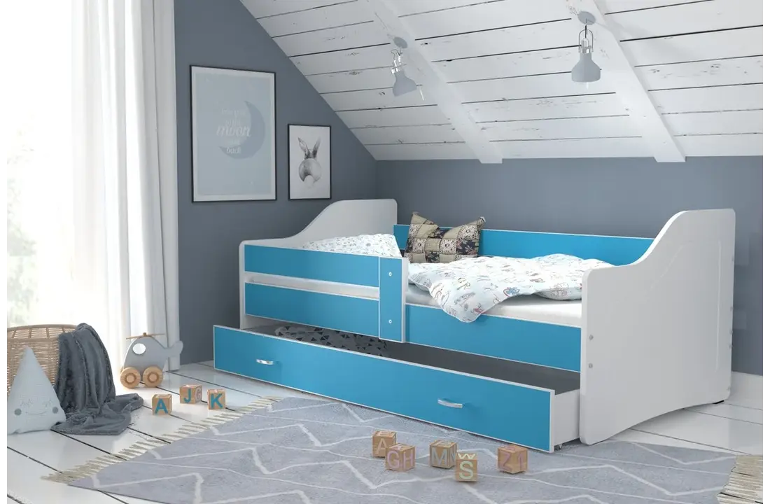 Kinderbed met lade 180x80 cm - Wit/Blauw - Grenenhout & MDF