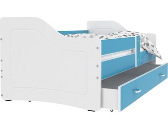 Wit Blauw Kinderbed 180x80 cm - Luxe Hout - Met Lade & Matras