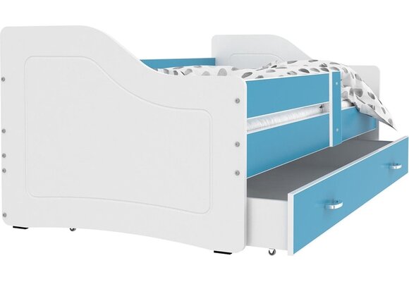 Wit Blauw Kinderbed 180x80 cm - Luxe Hout - Met Lade & Matras