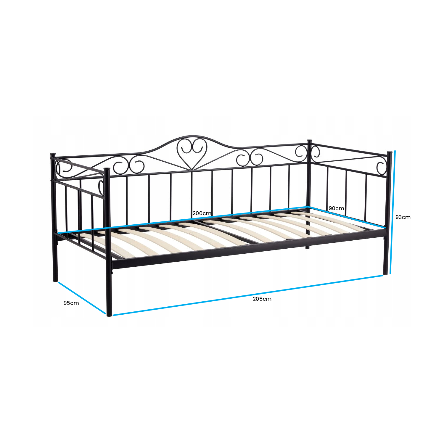 Zwart metalen bed 90x200 cm - Stevig & Sfeervol - Inclusief lattenbodem