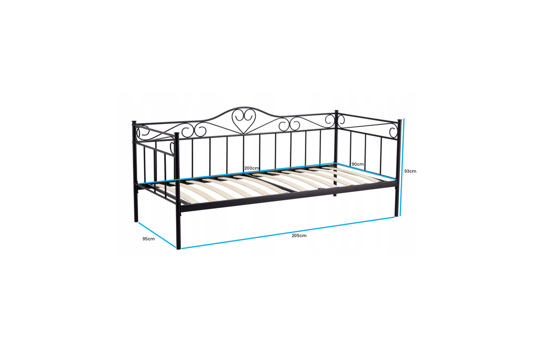 Klassiek bedframe met sierlijke details - 90x200 cm - Zwart Metaal