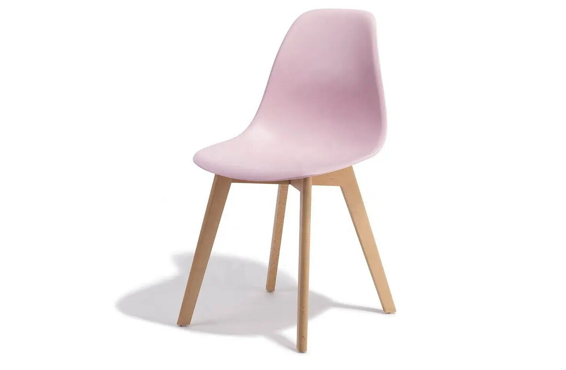Set eetkamerstoelen 4x roze Scandinavisch, polypropyleen & beukenhout