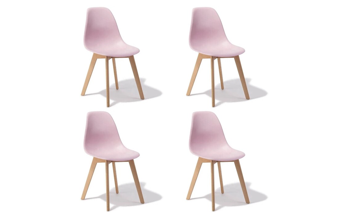 Set eetkamerstoelen 4x roze Scandinavisch, polypropyleen & beukenhout