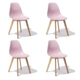 Set eetkamerstoelen 4x roze Scandinavisch, polypropyleen & beukenhout