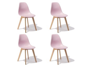 Set eetkamerstoelen 4x roze Scandinavisch, polypropyleen & beukenhout
