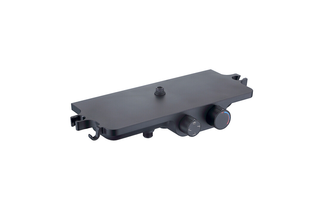 Zwarte douchekolom met plank - Thermostaat - 30x30cm - Mat Zwart - RVS