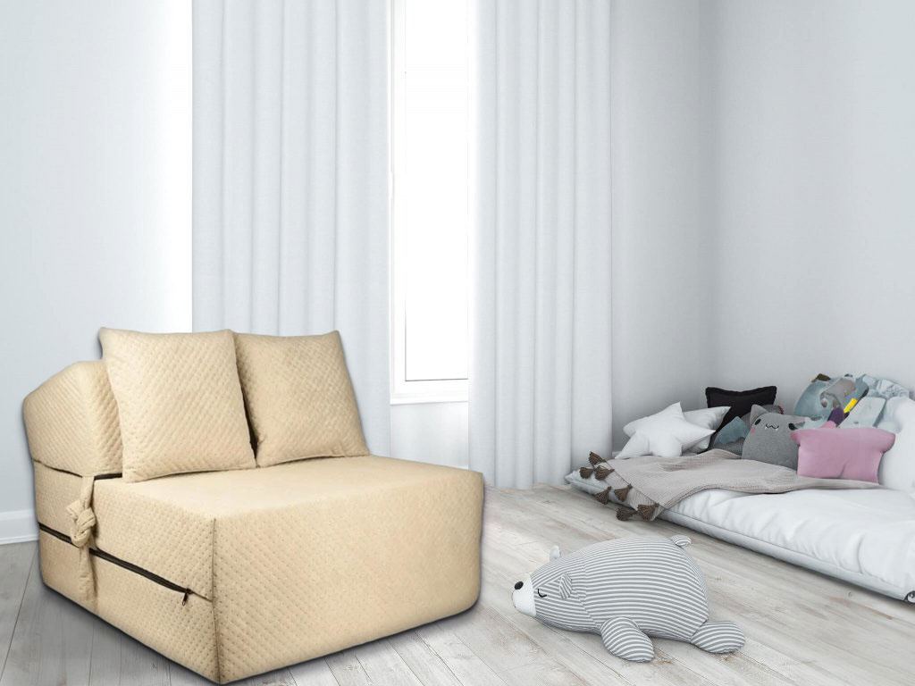 Opklapbaar matras met kussens - 200x70x15 cm - Beige Foam