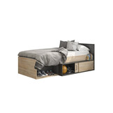 Houten bed 90x200 cm - Met opberglade, Eiken/Zwart