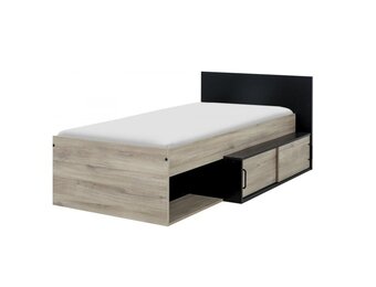 Eenpersoonsbed met lade - 90x200 cm, Eiken/Zwart, Spaanplaat