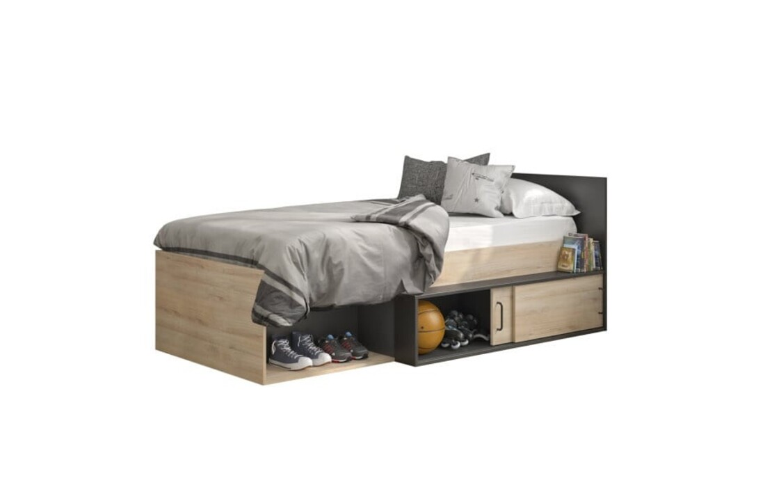 Bed met opbergruimte 90x200 cm, Kronberg Eiken/Zwart